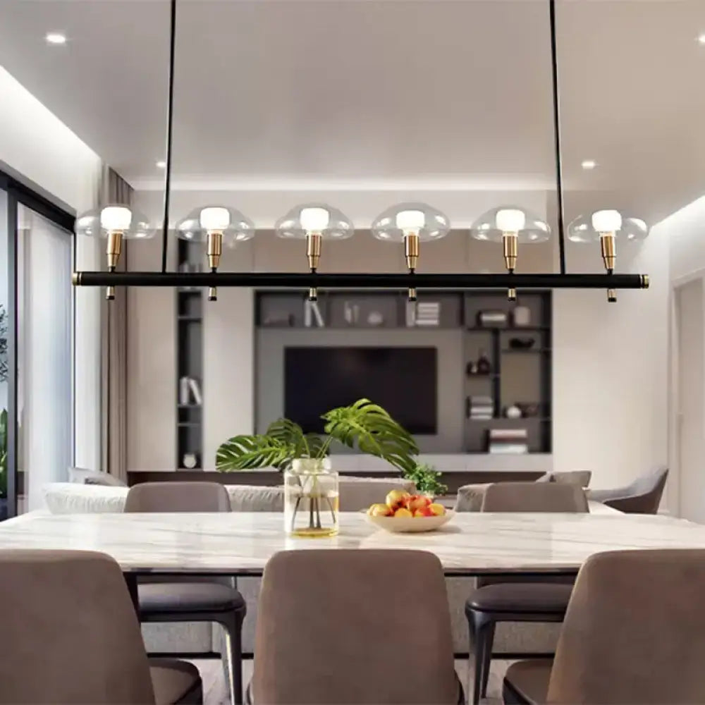 DecorBites™ Black Glass Island Pendant Light with 4/6 Clear Mushroom Shades - Ideal for Restaurants