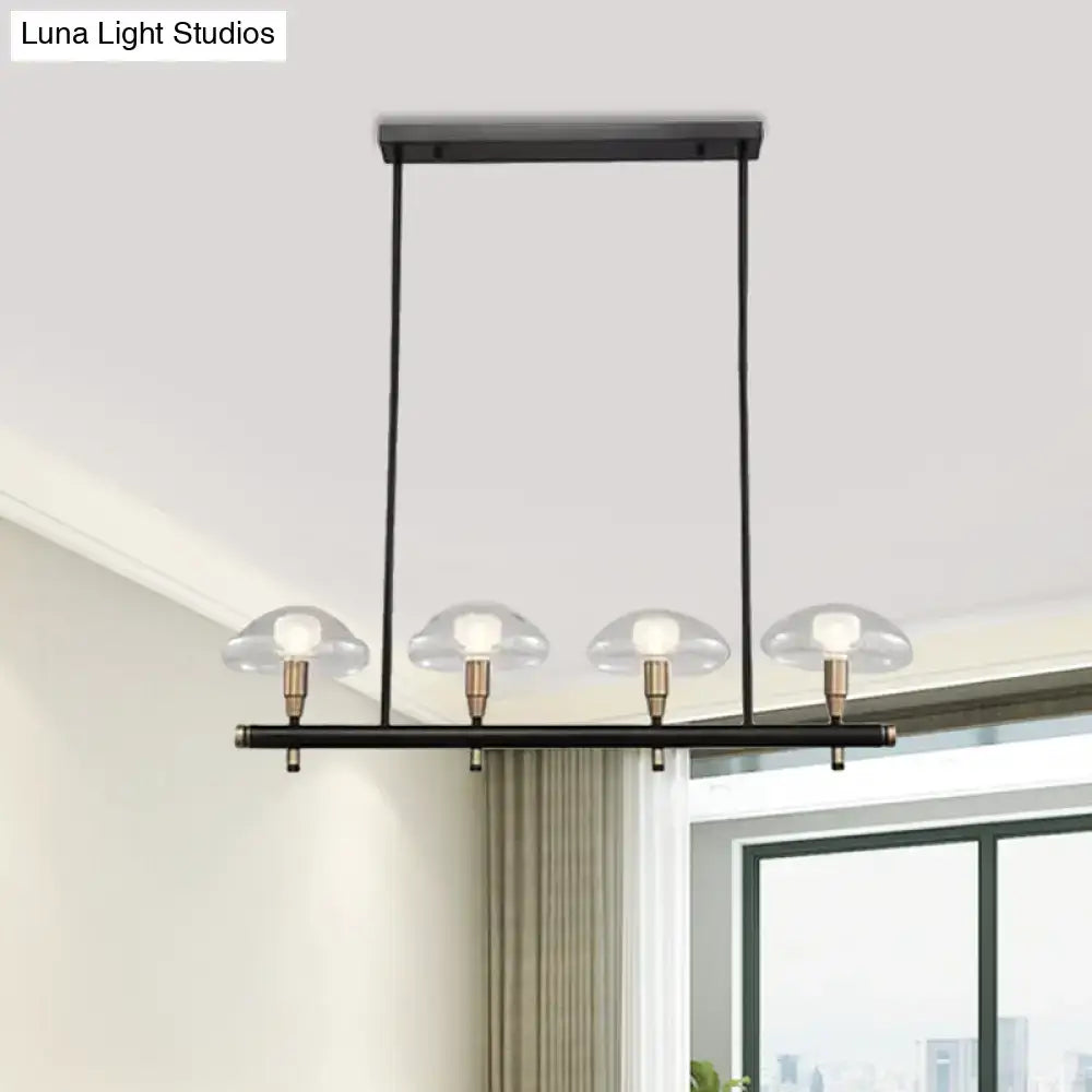 DecorBites™ Black Glass Island Pendant Light with 4/6 Clear Mushroom Shades - Ideal for Restaurants