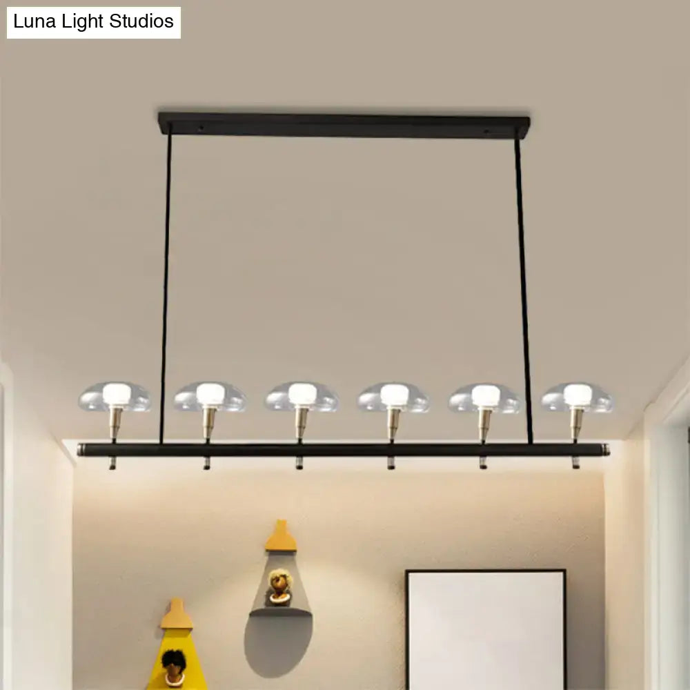 DecorBites™ Black Glass Island Pendant Light with 4/6 Clear Mushroom Shades - Ideal for Restaurants