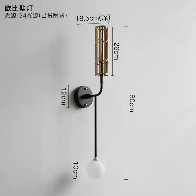 Modern black and gold led wall lamp living room glass sconce