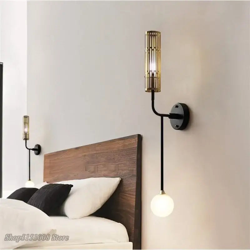 Modern black and gold led wall lamp living room glass sconce