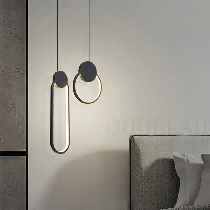 Modern black and gold ring pendant lamp for dining room led light