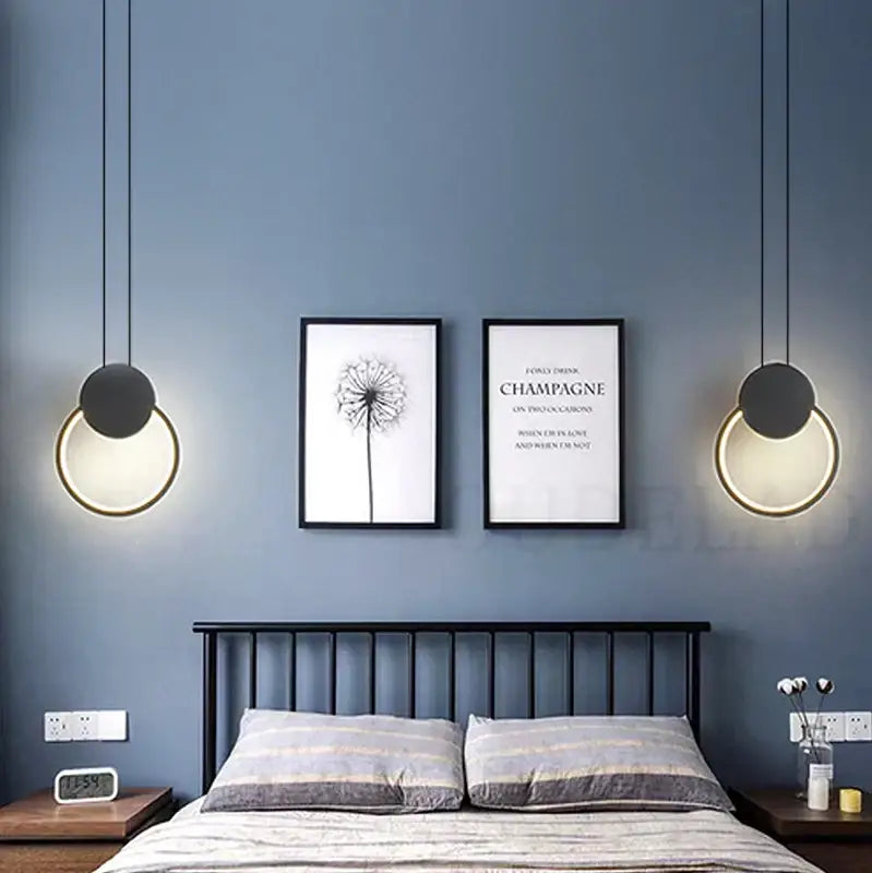 Modern black and gold ring pendant lamp for dining room led light