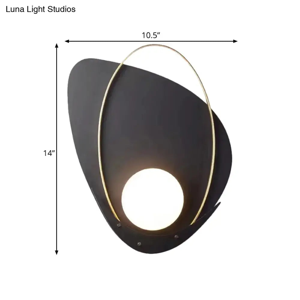 Modern black and gold wall lamp with white glass shade bedroom sconce