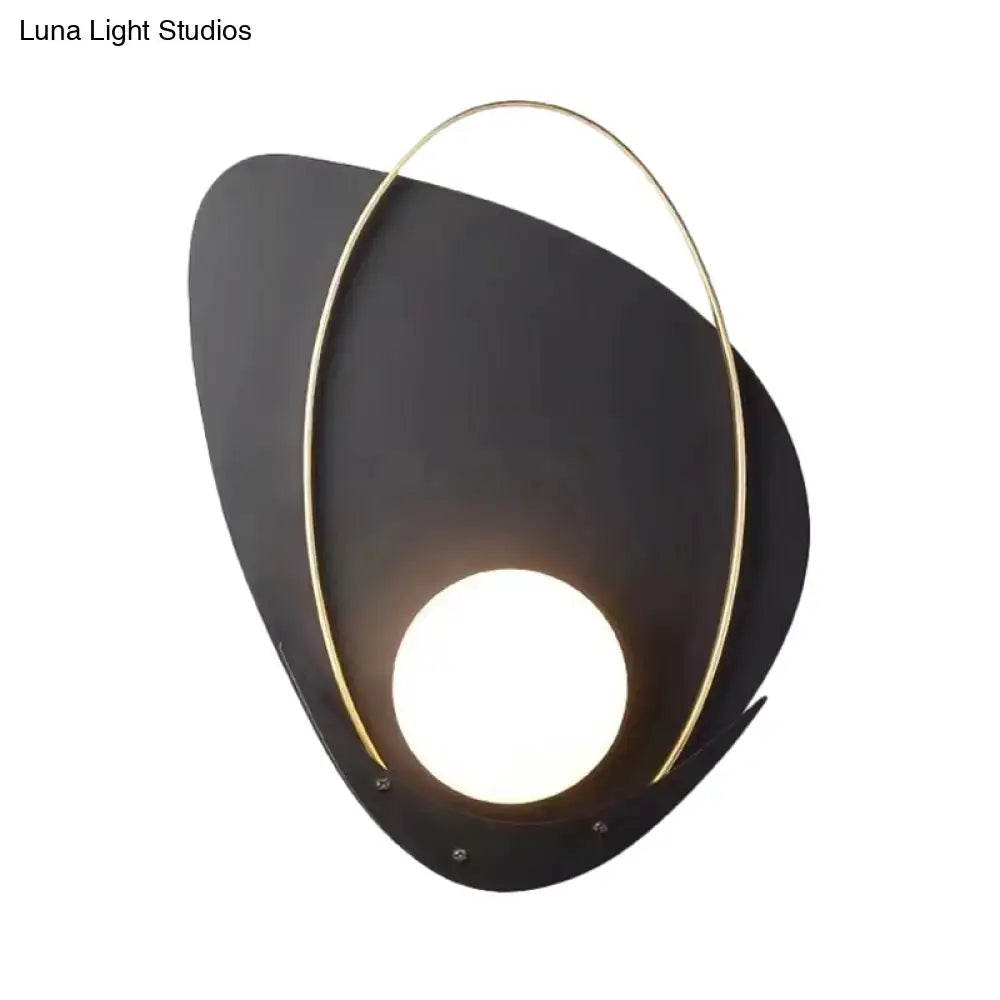 Modern black and gold wall lamp with white glass shade bedroom sconce