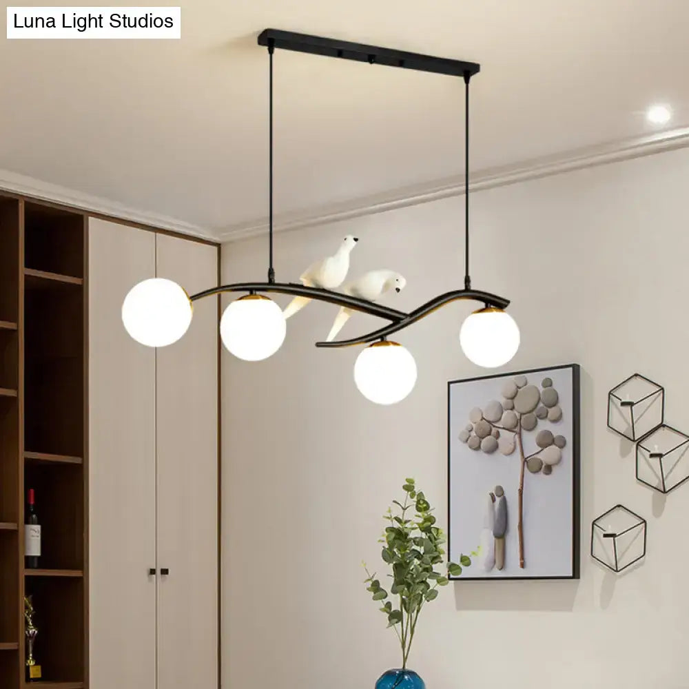 Modern black and white bird linear island pendant light dining room