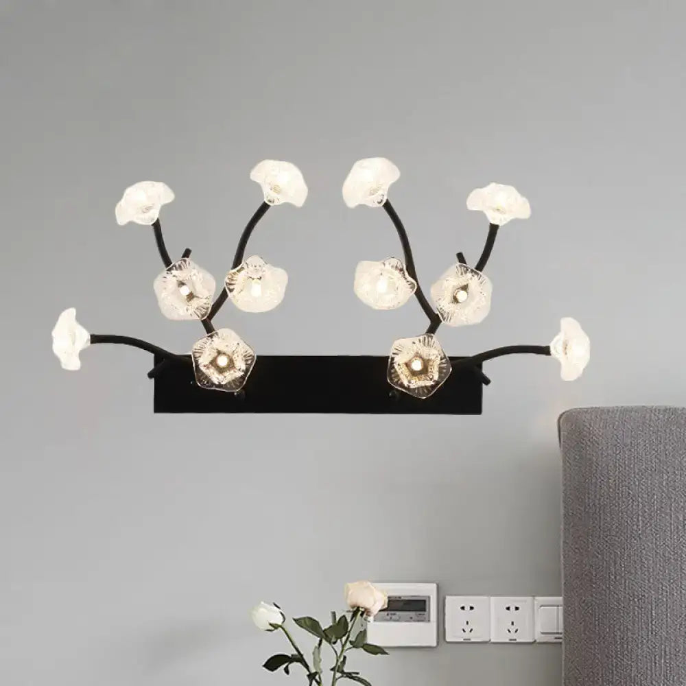 Modern black and white blossom clear glass wall light bedroom