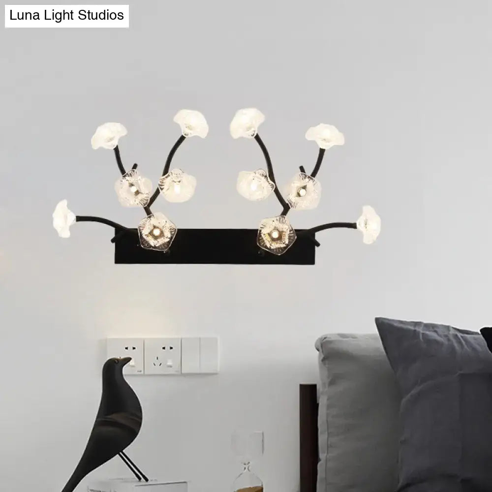 Modern black and white blossom clear glass wall light bedroom