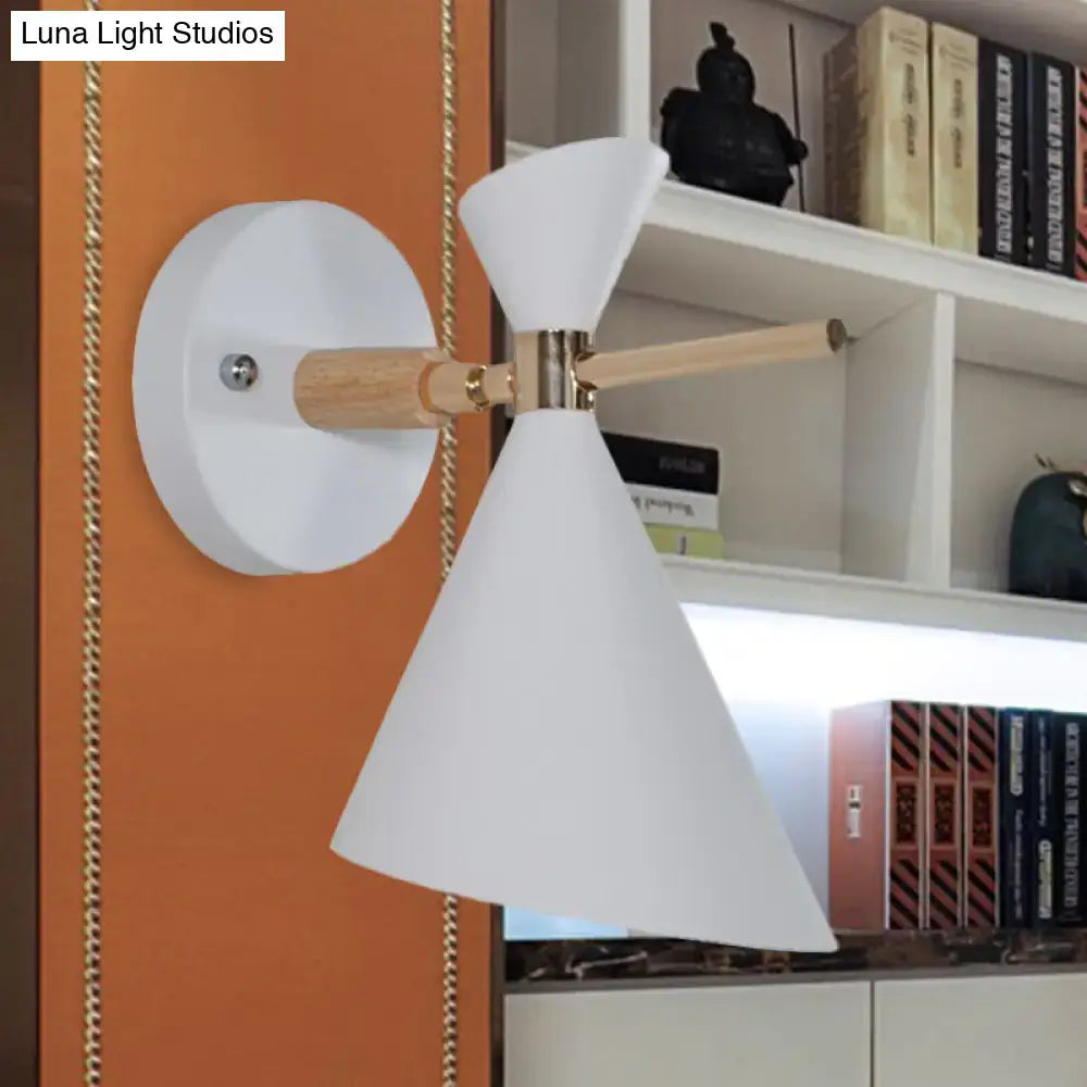 Modern black angle shade wall sconce with wood arm bedroom light