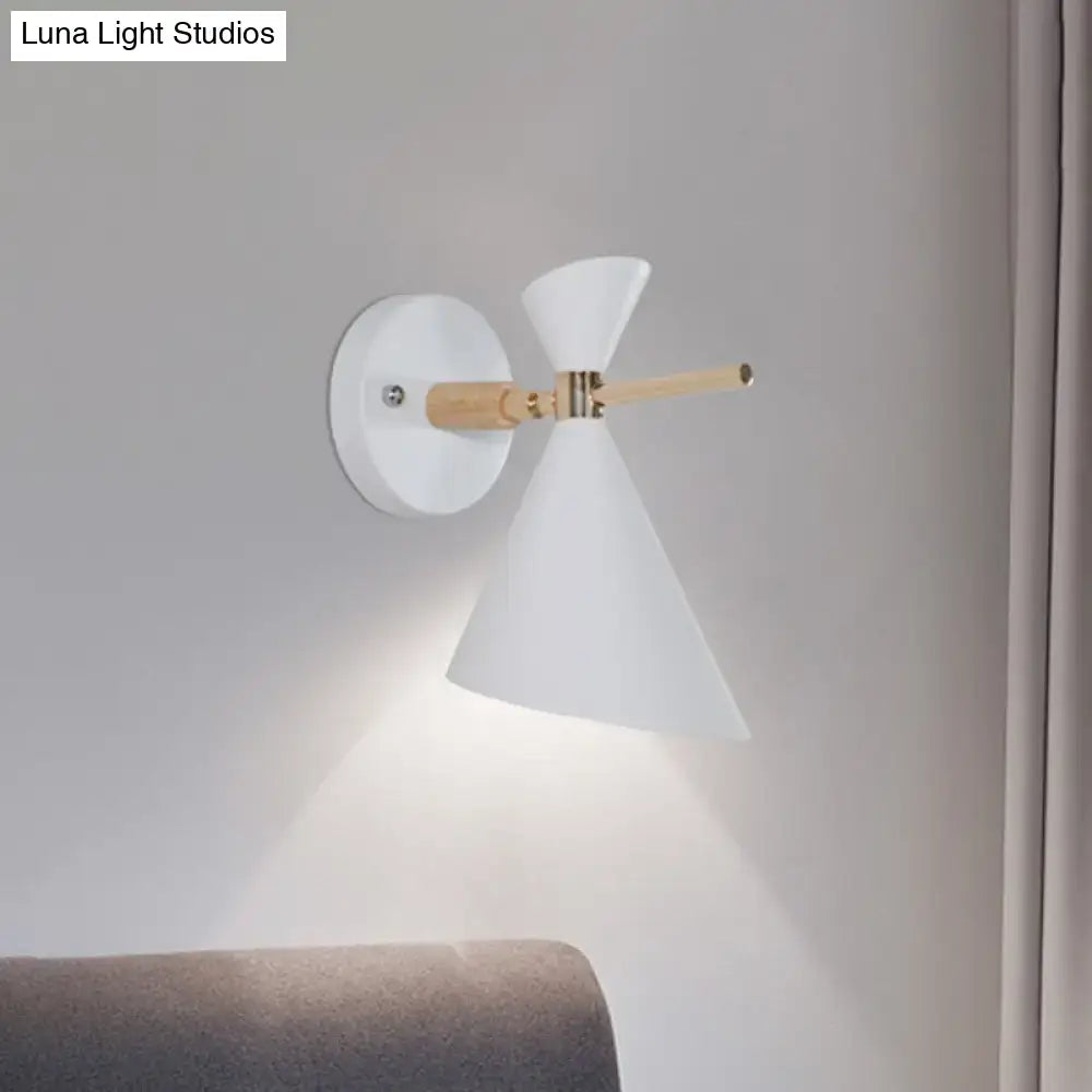 Modern black angle shade wall sconce with wood arm bedroom light