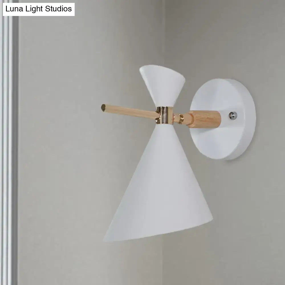 Modern black angle shade wall sconce with wood arm bedroom light