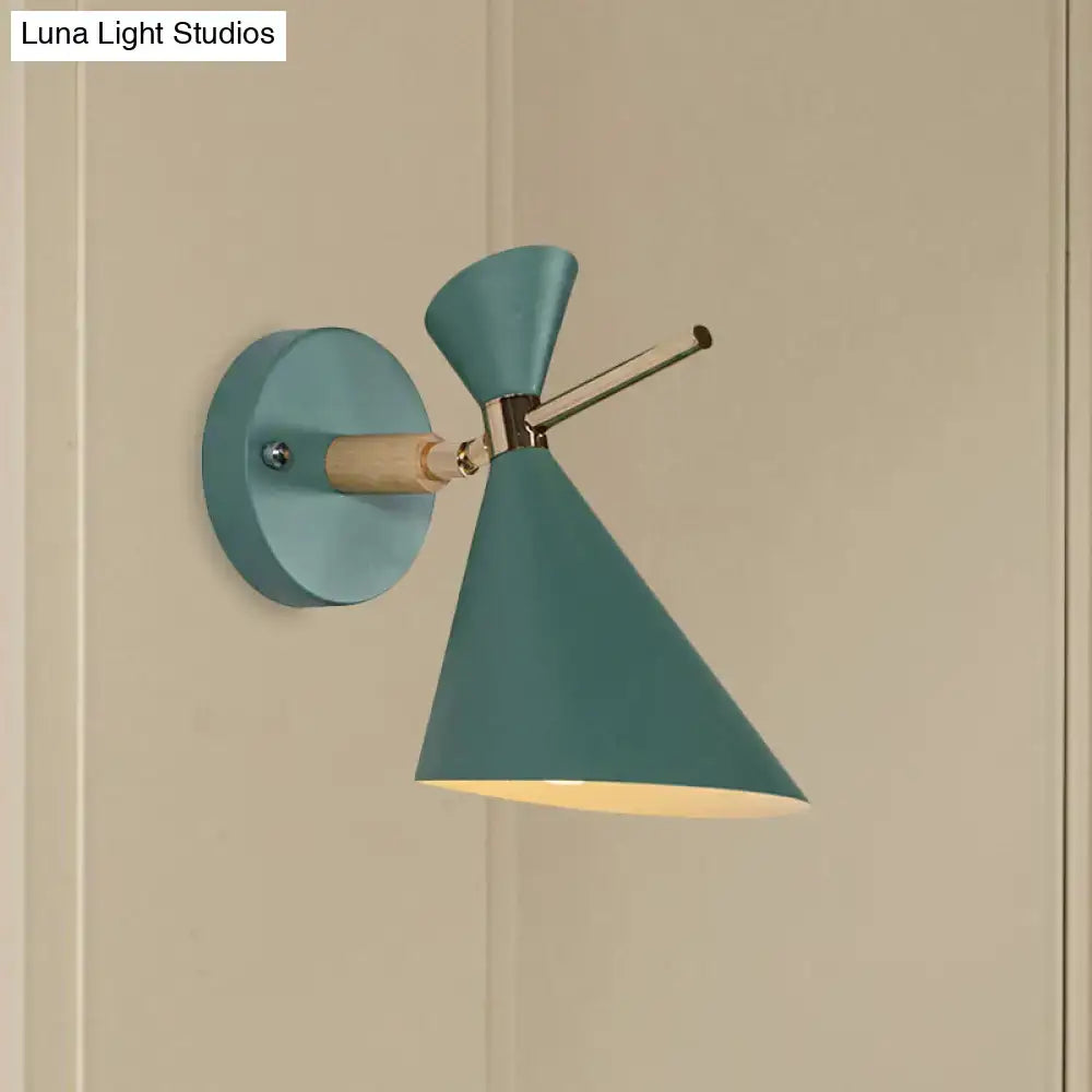 Modern black angle shade wall sconce with wood arm bedroom light
