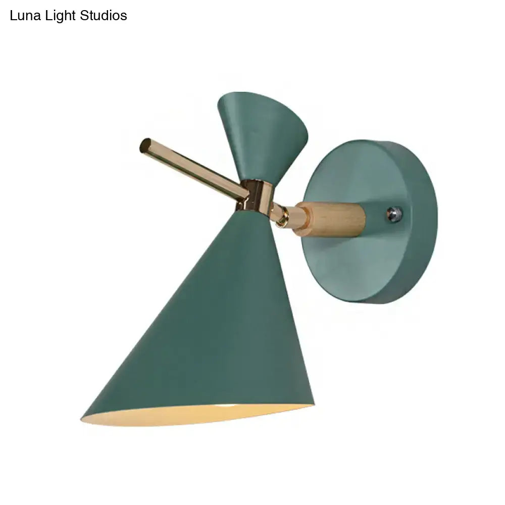Modern black angle shade wall sconce with wood arm bedroom light