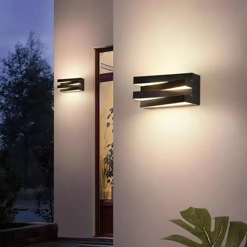 Modern black angular metal ip65 outdoor wall lamp for villa porch