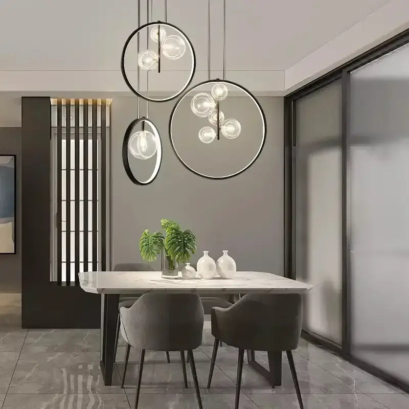 DecorBites™ Ball Bubble LED Chandelier: Modern Round Ring Pendant Light for Dining Room & Bar