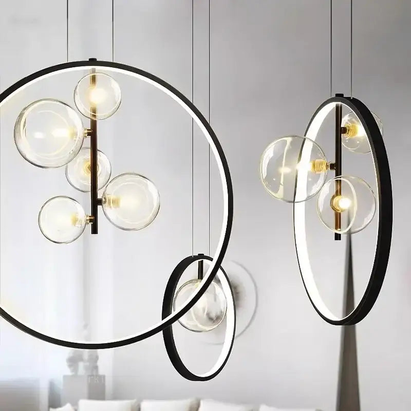 DecorBites™ Ball Bubble LED Chandelier: Modern Round Ring Pendant Light for Dining Room & Bar
