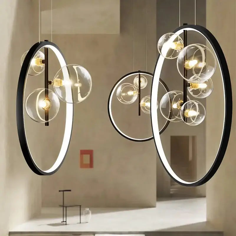 DecorBites™ Ball Bubble LED Chandelier: Modern Round Ring Pendant Light for Dining Room & Bar