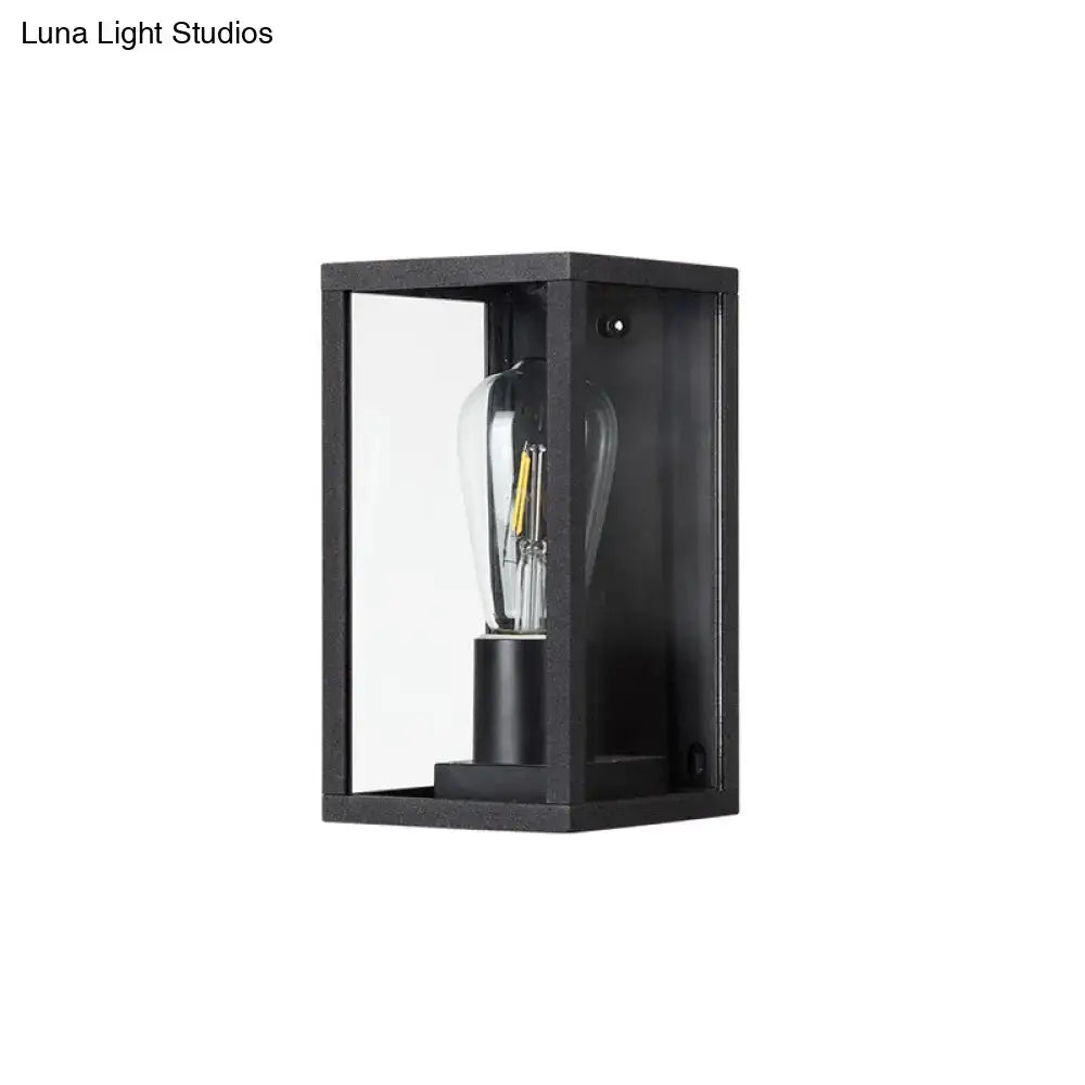 DecorBites™ Modern Black Box Patio Wall Sconce - Transparent Glass, 1-Bulb Lighting Fixture