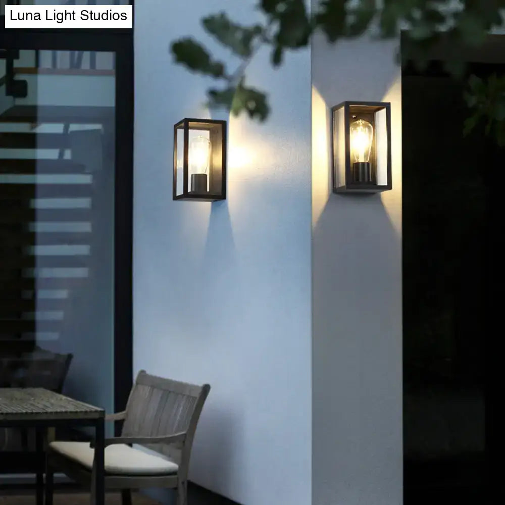 DecorBites™ Modern Black Box Patio Wall Sconce - Transparent Glass, 1-Bulb Lighting Fixture