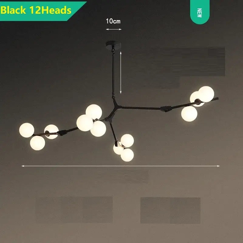 Modern black branching glass balls led pendant lights living room