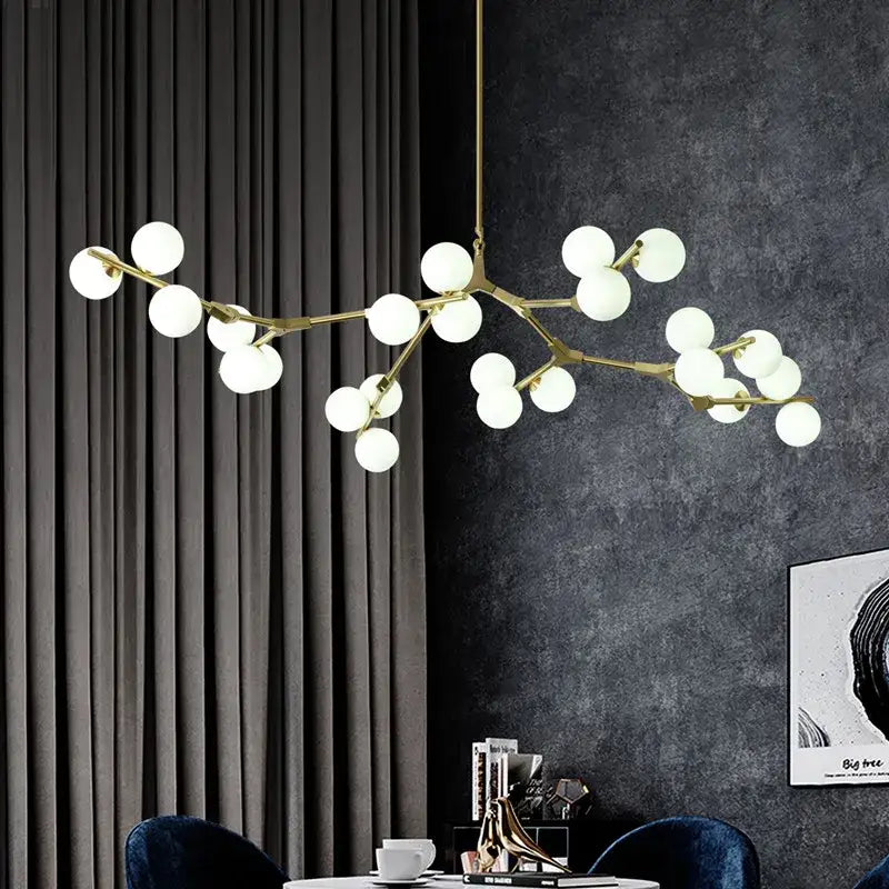 Modern black branching glass balls led pendant lights living room