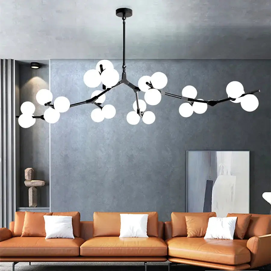Modern black branching glass balls led pendant lights living room