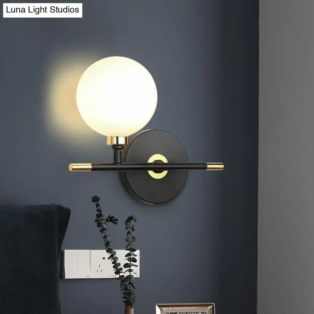 Modern black & brass glass ball bedside sconce bedroom wall lamp
