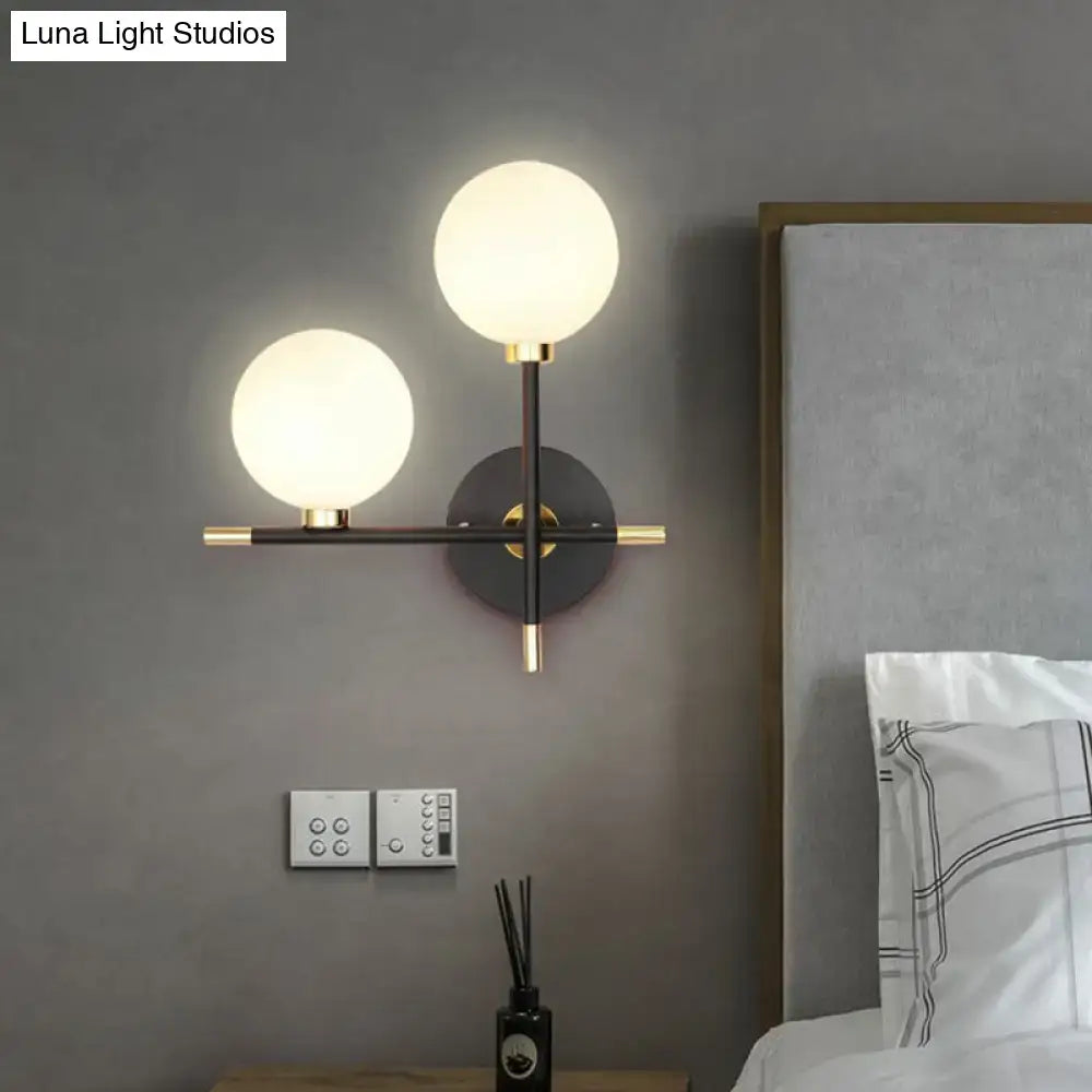 Modern black & brass glass ball bedside sconce bedroom wall lamp