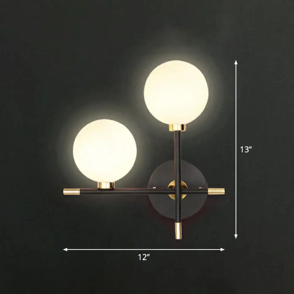 Modern black & brass glass ball bedside sconce bedroom wall lamp