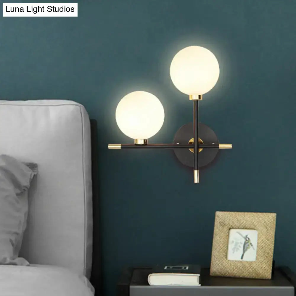 Modern black & brass glass ball bedside sconce bedroom wall lamp