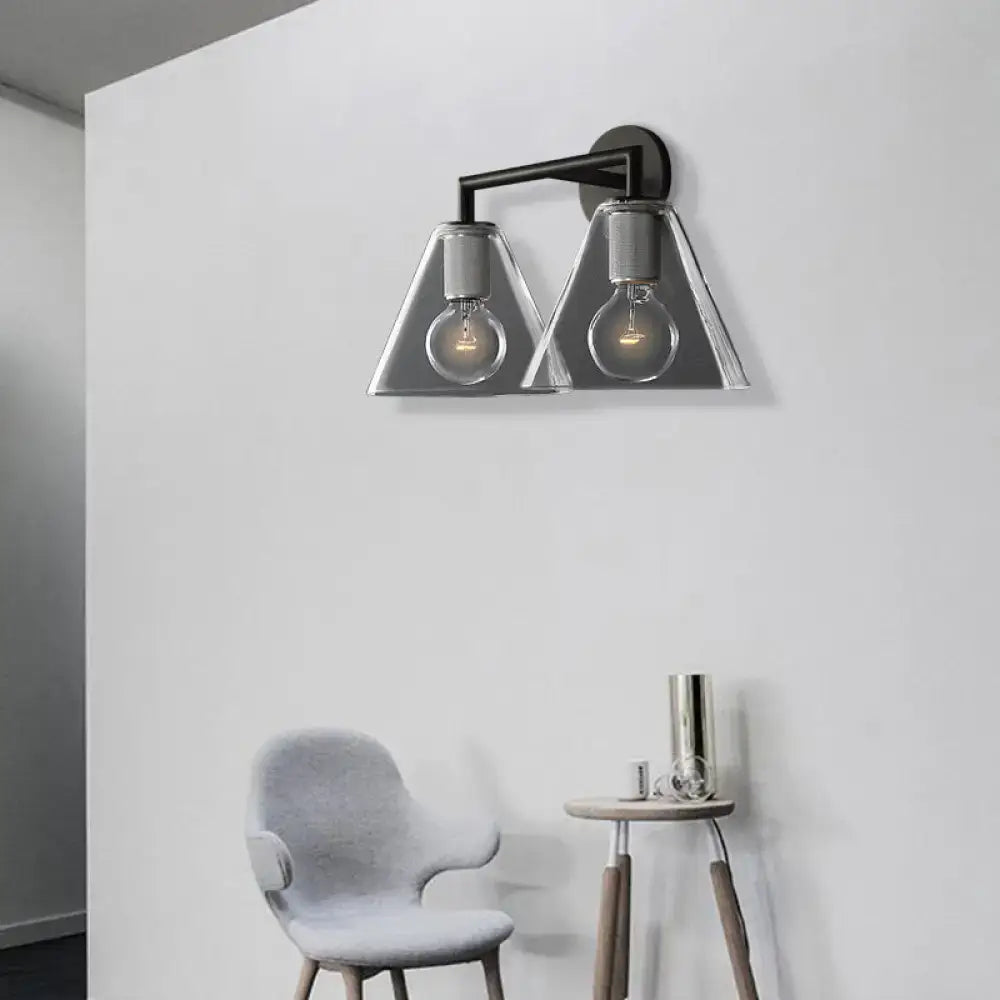Modern black & brass glass cone wall light bedroom direct wired electric