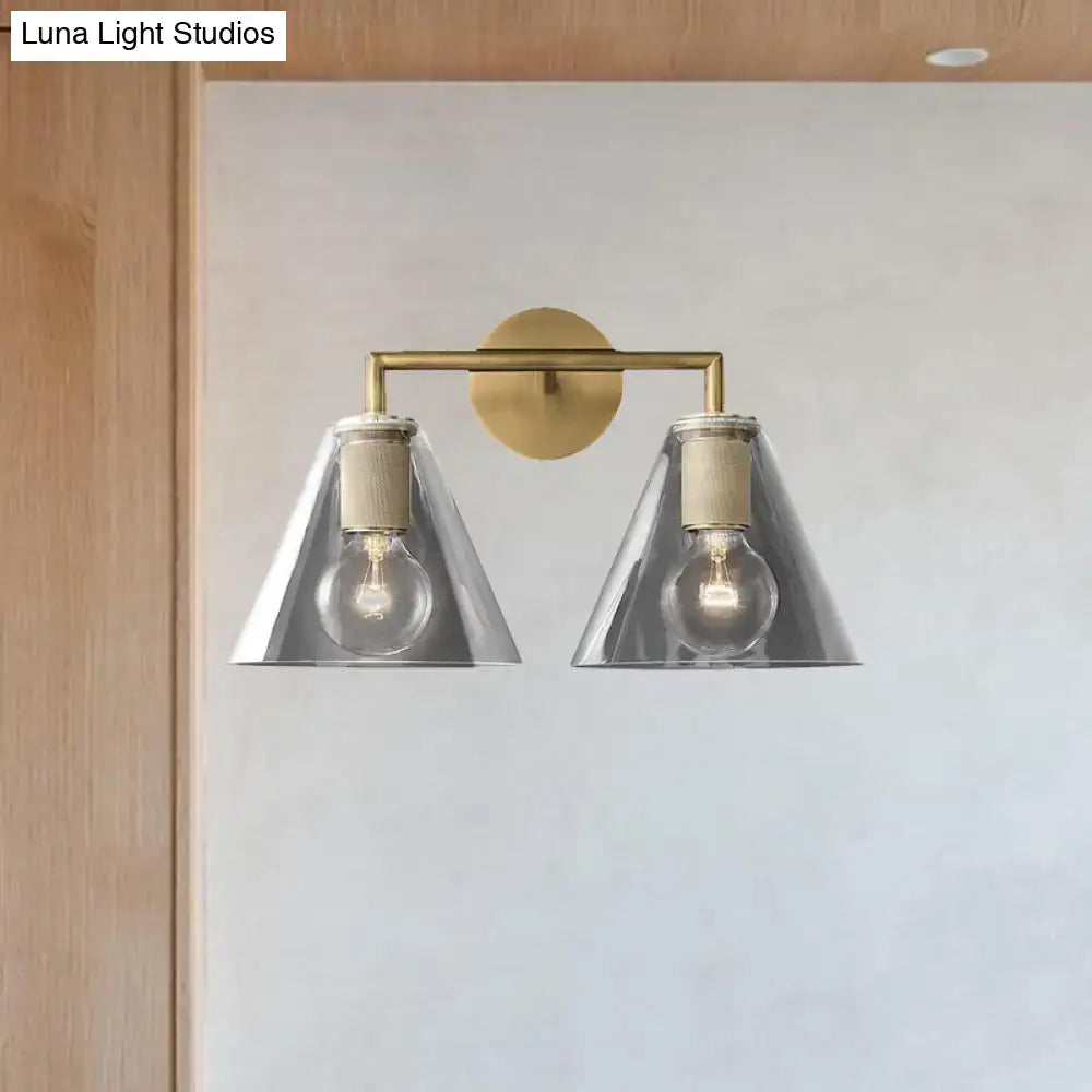 Modern black & brass glass cone wall light bedroom direct wired electric