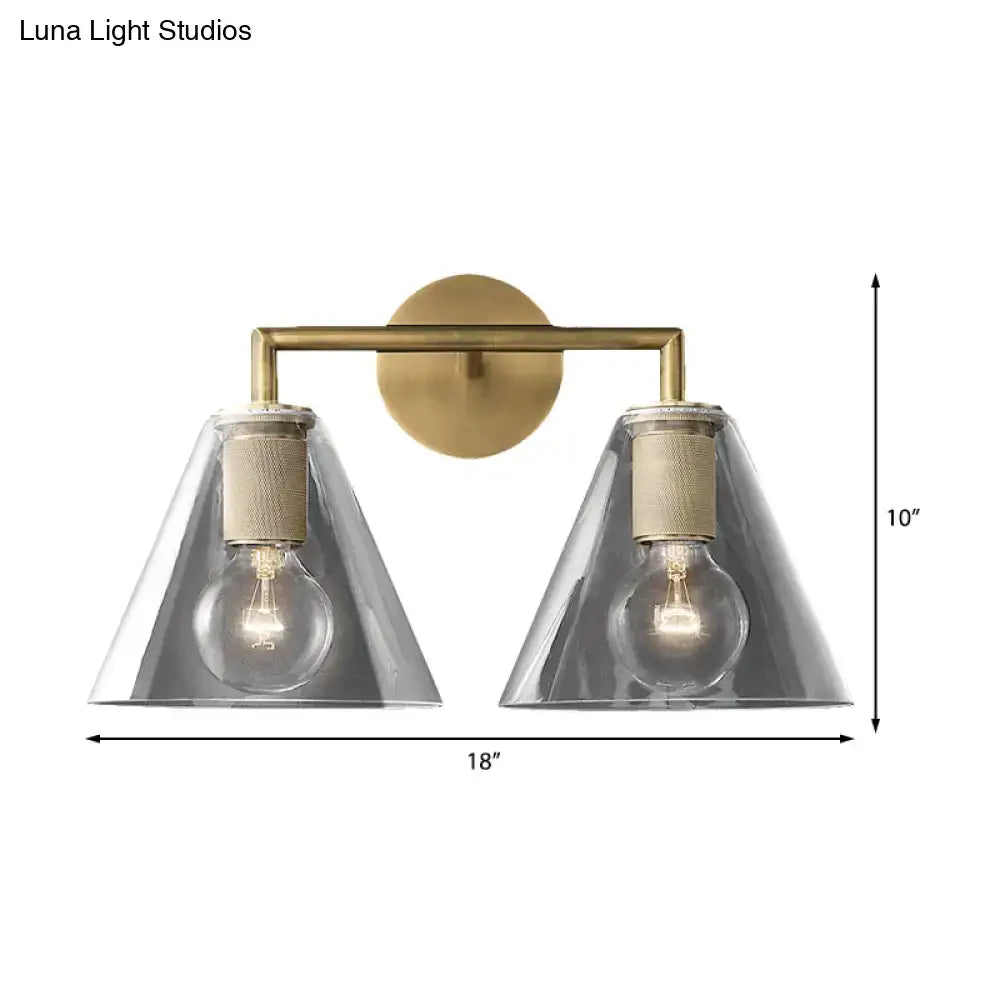 Modern black & brass glass cone wall light bedroom direct wired electric