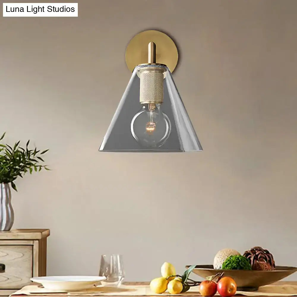 Modern black & brass glass cone wall light bedroom direct wired electric