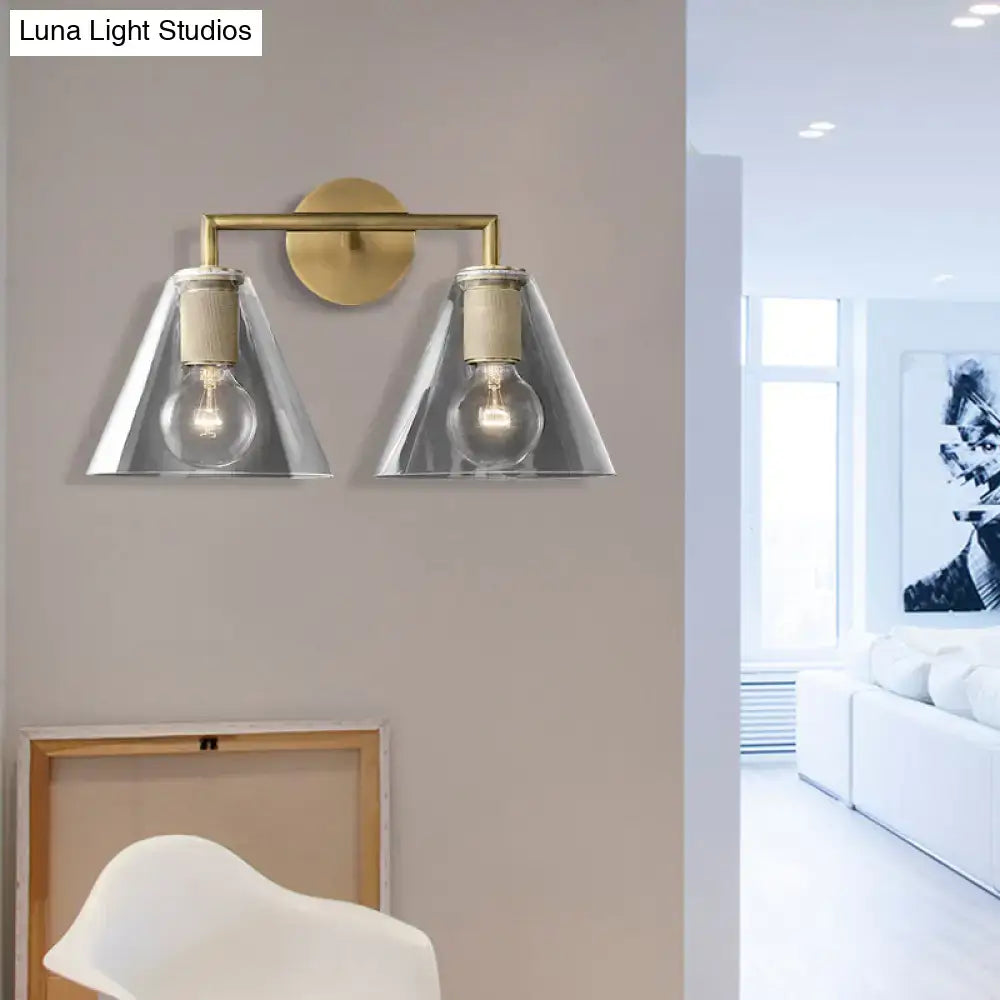 Modern black & brass glass cone wall light bedroom direct wired electric