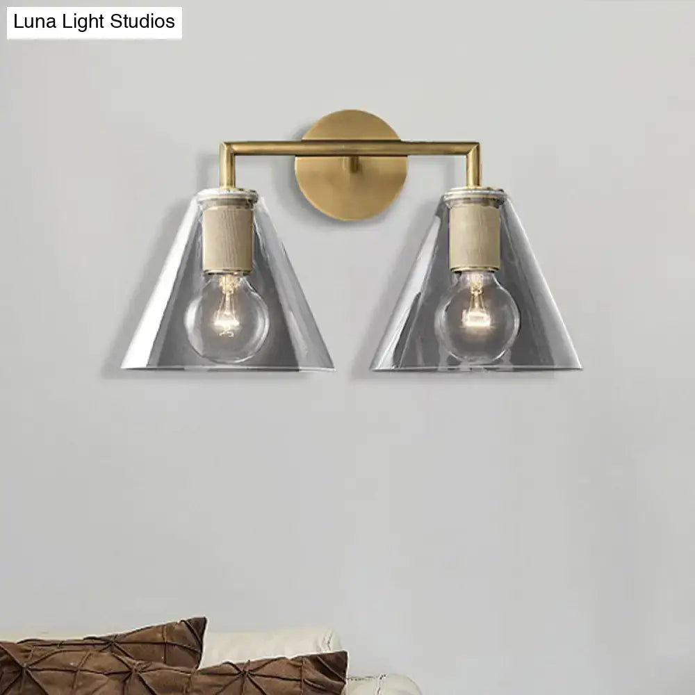 Modern black & brass glass cone wall light bedroom direct wired electric