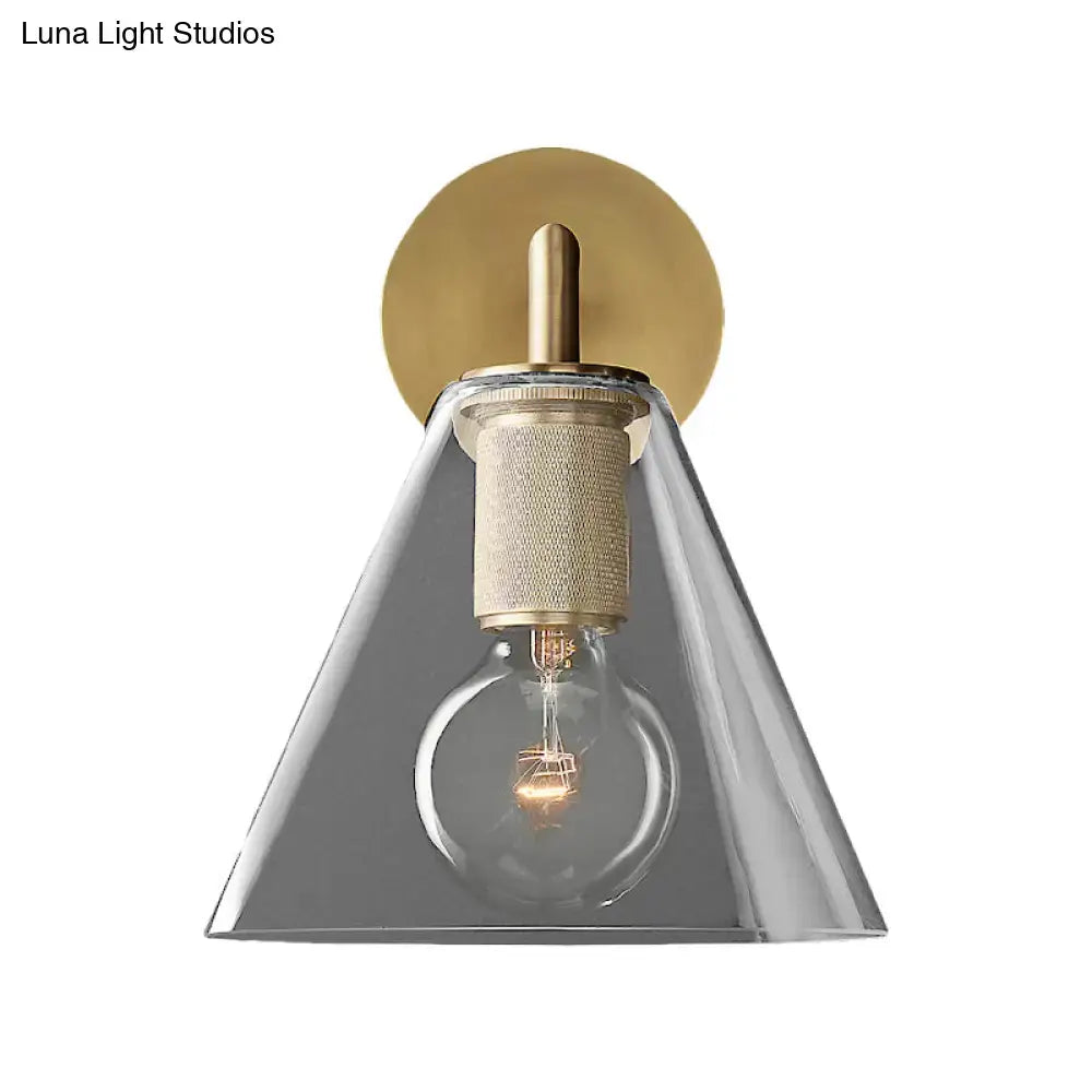 Modern black & brass glass cone wall light bedroom direct wired electric
