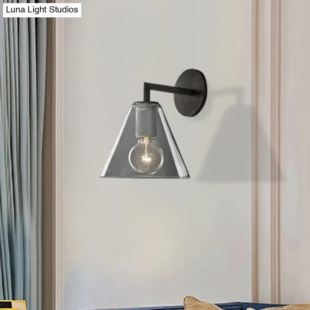 Modern black & brass glass cone wall light bedroom direct wired electric