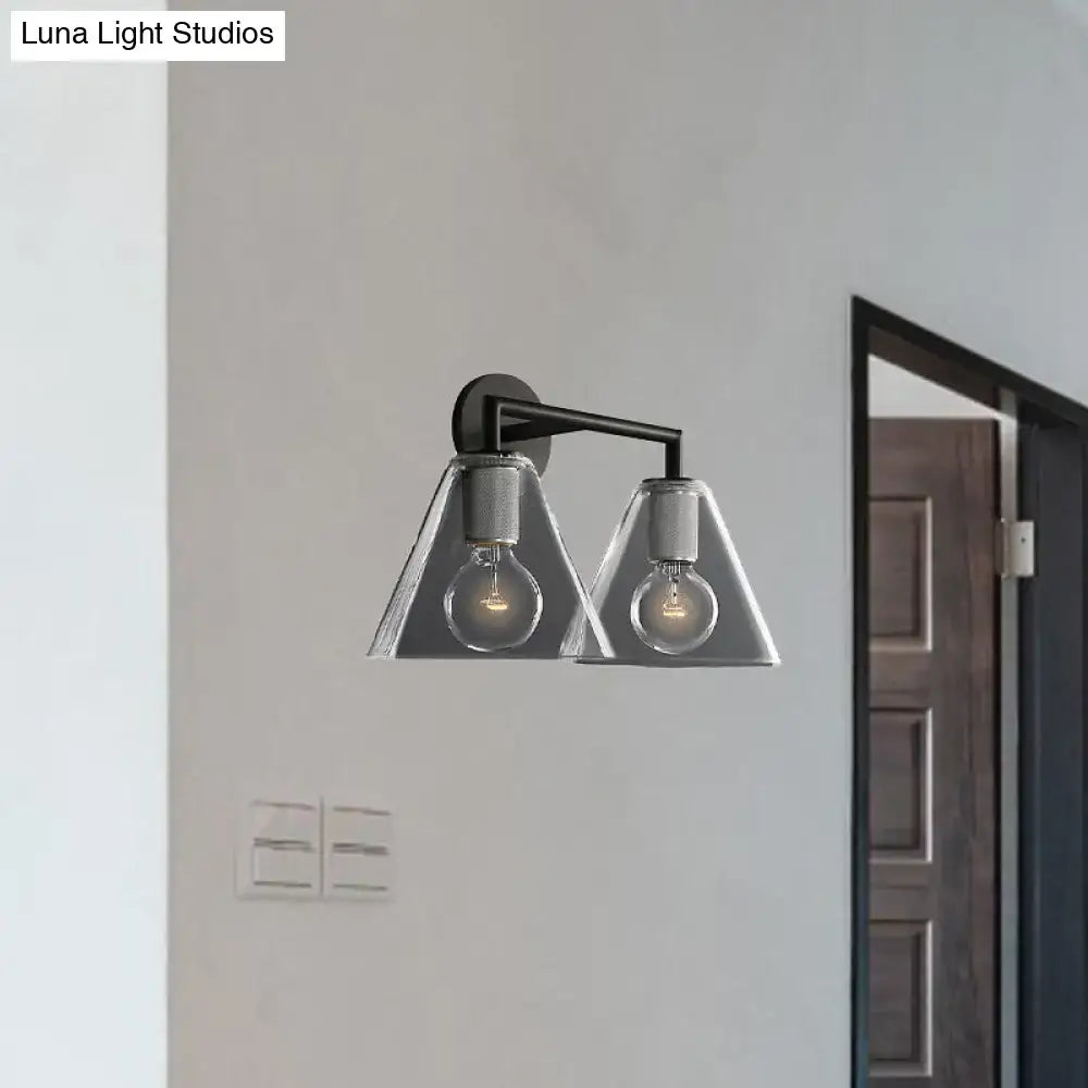 Modern black & brass glass cone wall light bedroom direct wired electric