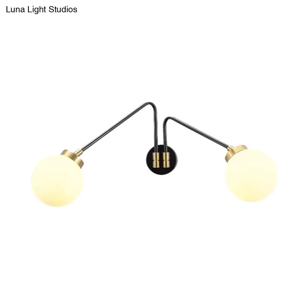Modern black & brass milk glass wall lamp bedroom sconce