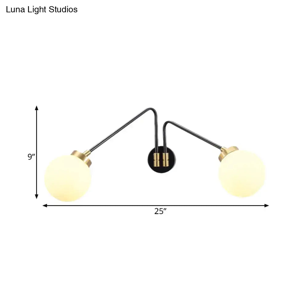 Modern black & brass milk glass wall lamp bedroom sconce