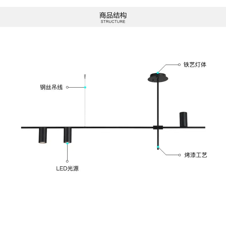 Modern black & brass minimalist dining room linear pendant light