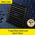 Modern black brass square shower floor drain bathroom hair strainer