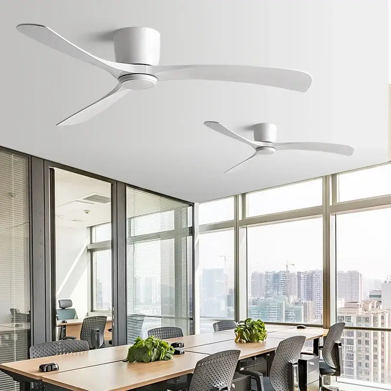 Modern black & brown low profile ceiling fan bedroom with remote