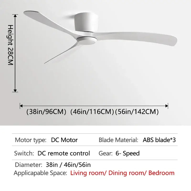 Modern black & brown low profile ceiling fan bedroom with remote