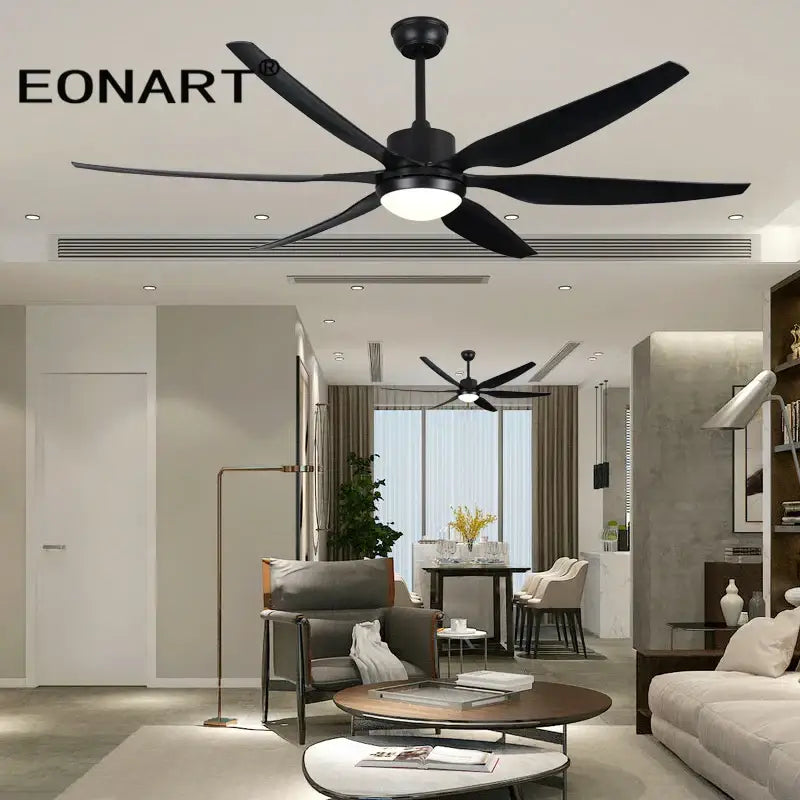 Modern black ceiling fan with led light and remote control living room