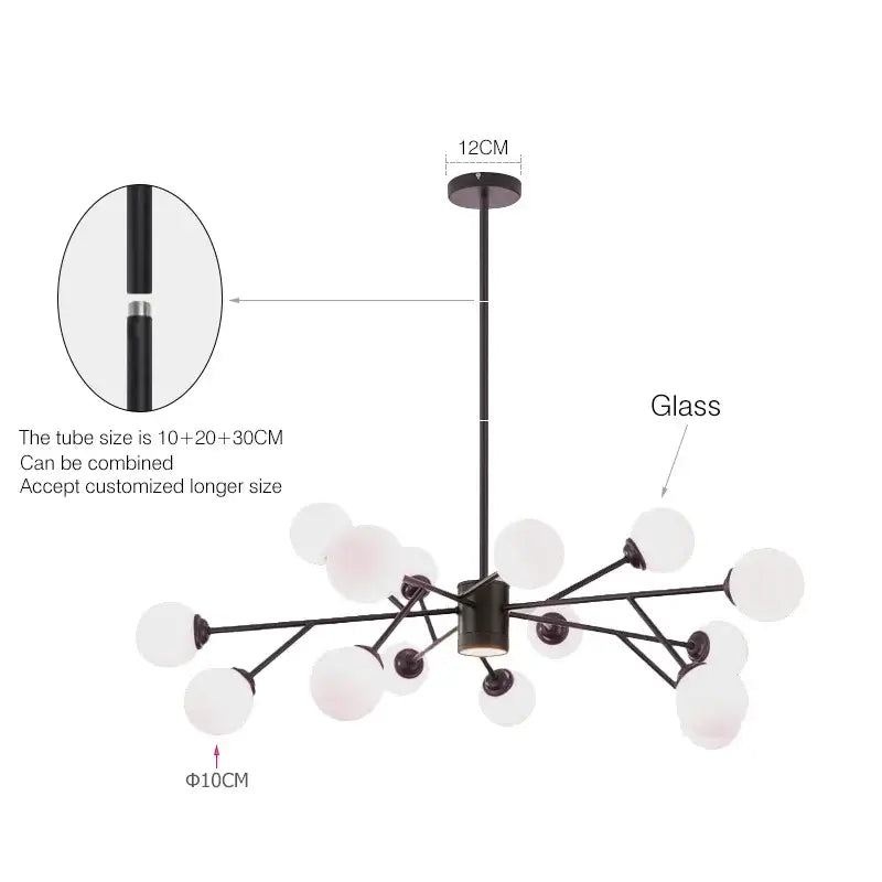 DecorBites™ Black Chandelier: Luxury Glass Pendant Lights for Living Room, Bedroom, and Restaurant