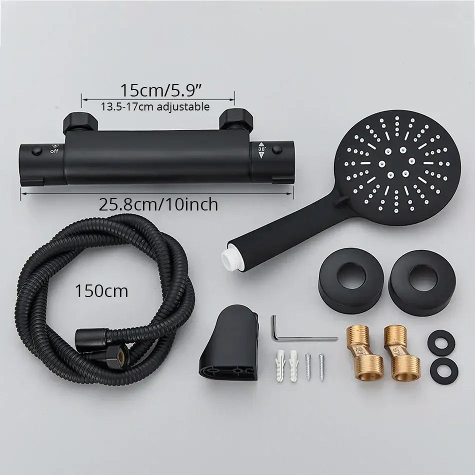 DecorBites™ Black/Chrome Brass Thermostatic Shower Set with Wall Mount - Bathroom Accessories