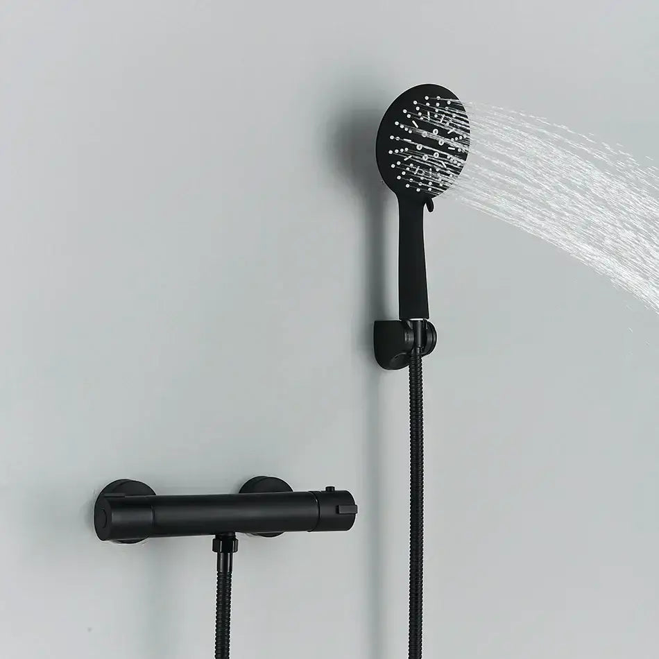 DecorBites™ Black/Chrome Brass Thermostatic Shower Set with Wall Mount - Bathroom Accessories