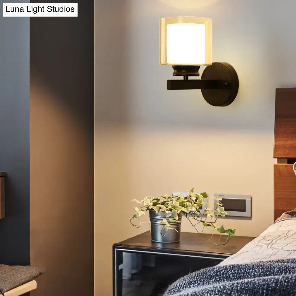Modern black & chrome clear glass sconce – bedroom wall mounted light